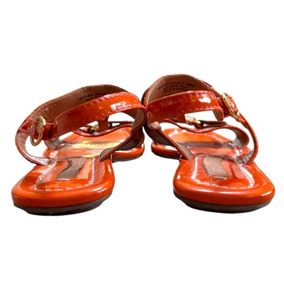 BCBG Leather Flats Ankle Strap Sandals Womens Size 6.5 Orange Tan Gold - Picture 5 of 11